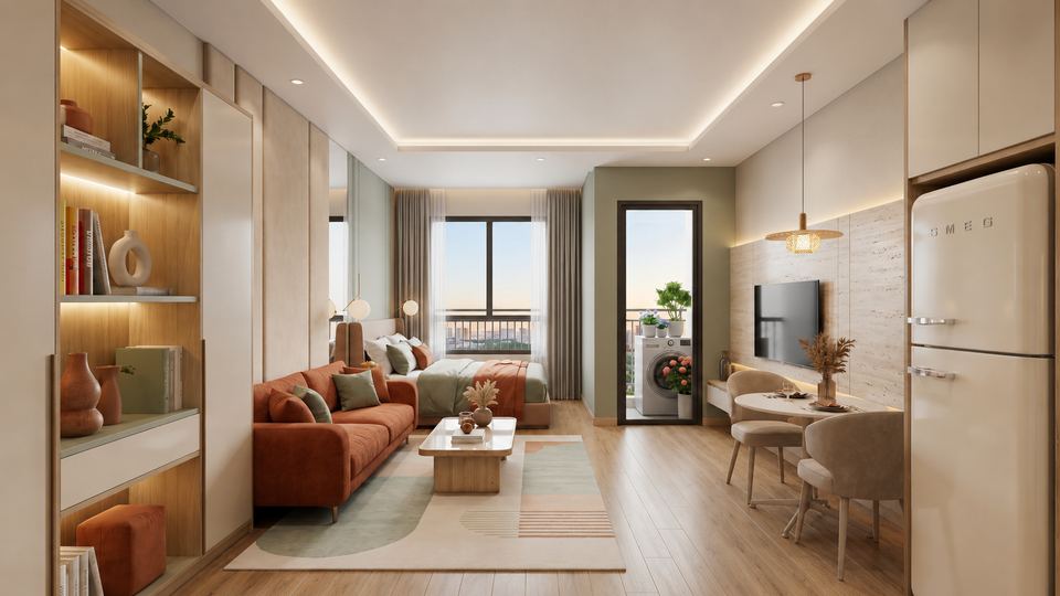 Phối cảnh gợi ý nội thất căn studio