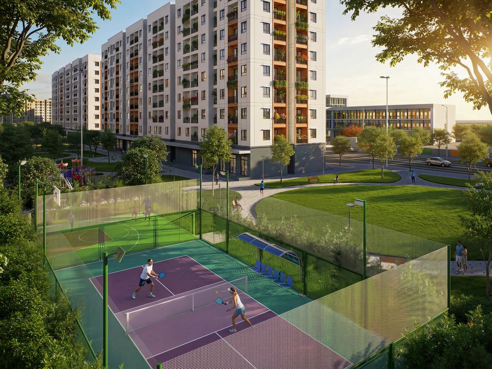 Phối cảnh sân pickleball trong khu
